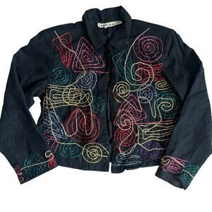 Vintage Tunique Abstract Embroidered, Colorful Swirl Design, Jacket- L
